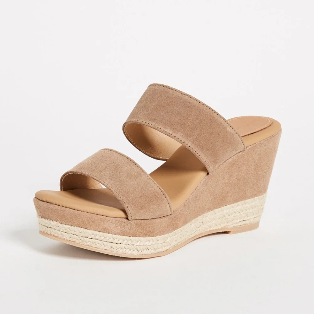 Matt Bernson 8 Icaria Platform Wedge Espadrilles in Tan Suede EUC Made In Spain